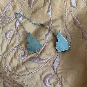 Sterling Silver Bunny Vintage Baby Gift Bib or Sweater Holder